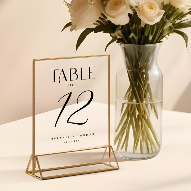 Numéro de table du Mariage de script de pinceau bl (Modern White Brush Script Wedding Table Number Acrylic Sign)