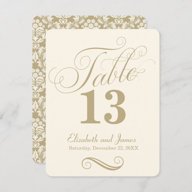 Numéro de table du Mariage de script or de crème m (Devant / Derrière)