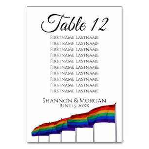 Numéro de table du Mariage gay pride avec tableau 