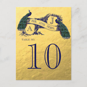 Numéro de table du Mariage Peacock Gold