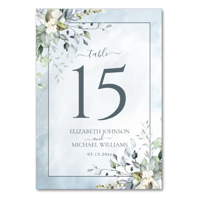 Numéro De Table Dusty Blue Botanical Greenery Mariage d'aquarelle (Par défaut)
