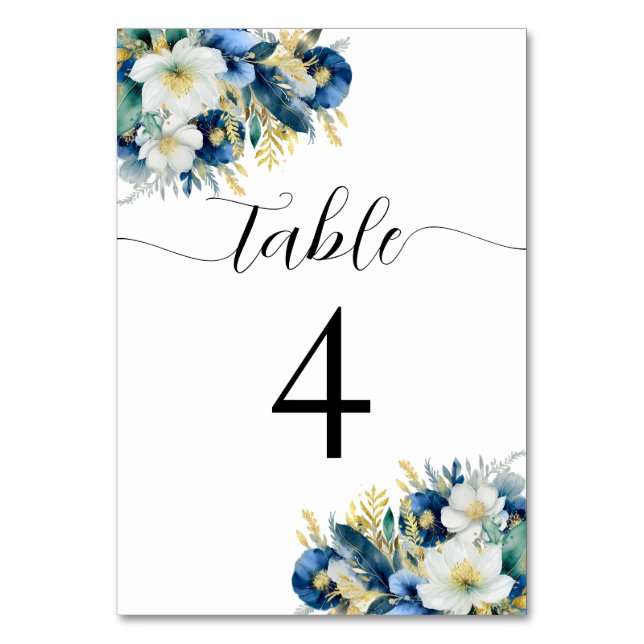 Numéro De Table Dusty Blue Gold Parties scintillant Floral Numéro  (Par défaut)