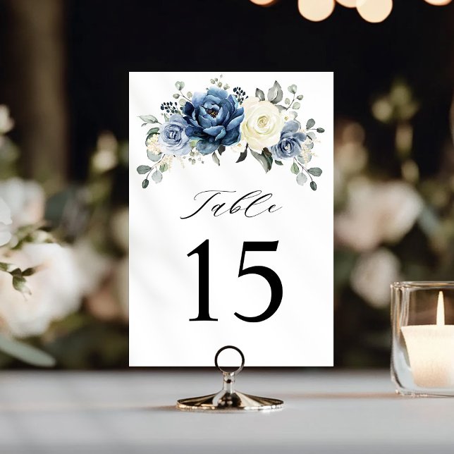 Numéro De Table Dusty Blue Navy Champagne Ivory Floral Mariage (Dusty Blue Navy Champagne Ivory Floral Wedding Table Number)