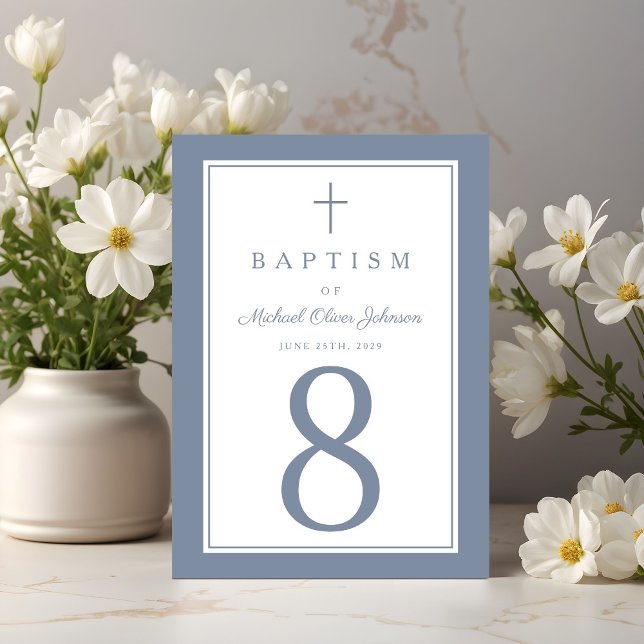 Numéro De Table Dusty Blue Religious Cross Boy Baptism (Dusty Blue Religious Cross Boy Baptism Table Number)