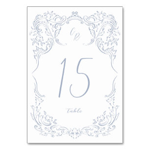 Numéro De Table Dusty Blue Vintage Flourd Mariage Monogramme