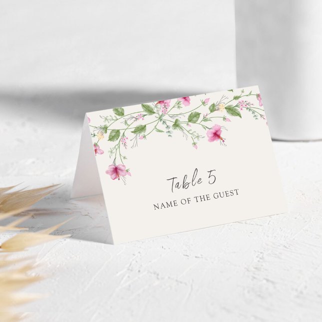 Numéro De Table Dusty Navy Blue Pink Hibiscus Wedding Place Card (Créateur téléchargé)