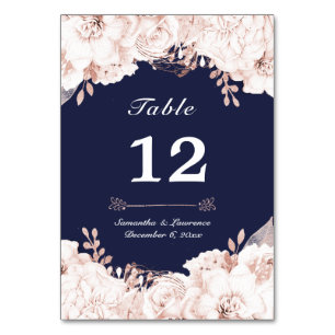 Numéro De Table Dusty Rose blanc Floral Navy Mariage bleu
