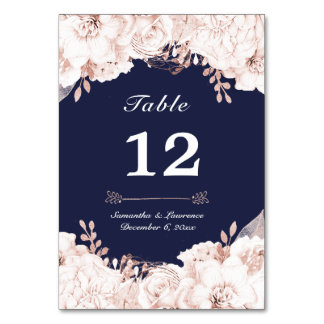 Numéro De Table Dusty Rose blanc Floral Navy Mariage bleu