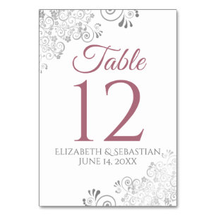 Numéro De Table Dusty Rose sur White Elegant Filigree Mariage