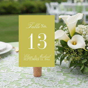 Numéro De Table Écriture Chartreuse Moderne Mariage Formel