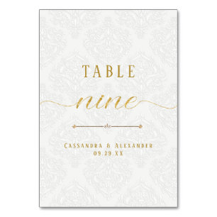 Numéro De Table Écriture Élégante Blanc Dentelle Or Mariage Neuf 9