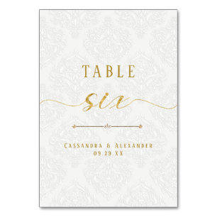 Numéro De Table Écriture Élégante Mariage Blanc Dentelle Or 6 Six