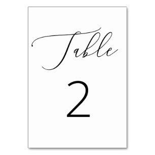 Numéro De Table Écriture Élégante Mariage Minimaliste Noir & Bla