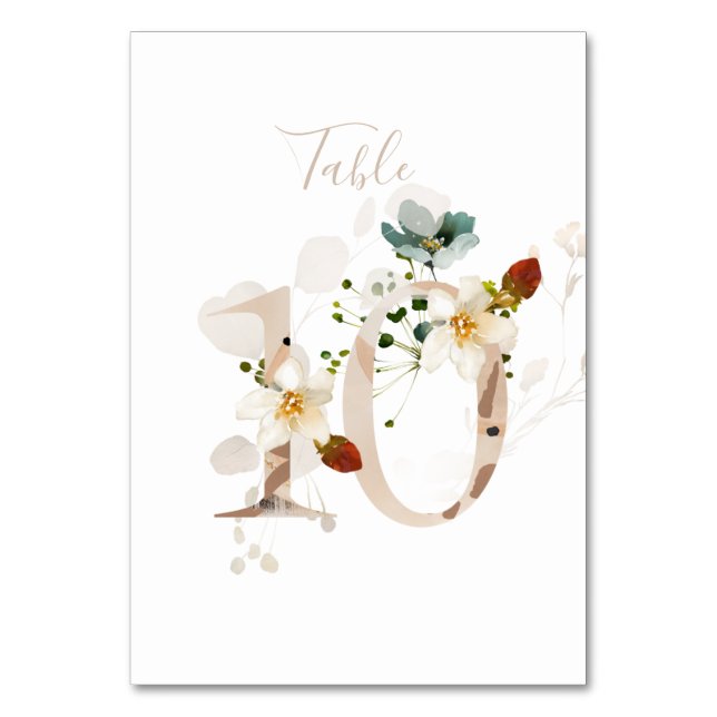 Numéro De Table Écriture manuscrite florale rustique 10 Mariage (Par défaut)