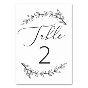 Numéro De Table Écriture noir et blanc mariage floral rustique