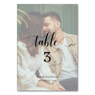 Numéro De Table Elegance Calligraphy Script Faded Photo Mariage