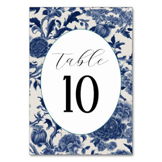 Numéro De Table Élégance en porcelaine : Mariage Floral Bleu
