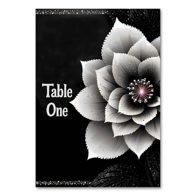 Numéro De Table Élégance intemporelle : Mariage en fleurs noir et  (Dos)