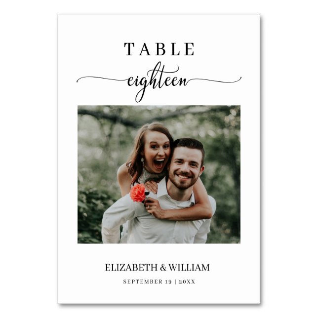 Numéro De Table Elegance Script Photo Mariage Table No Eighteen (Par défaut)