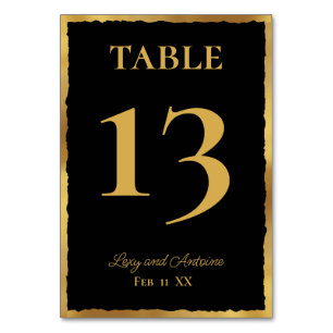 Numéro De Table Élégance simple Personnalisée Bord noir gras or