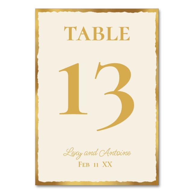 Numéro De Table Elégance simple Personnalisée Ecru Gold Edge (Par défaut)