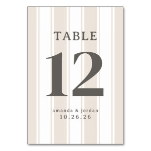 Numéro de Table Élégant à Rayures Beige