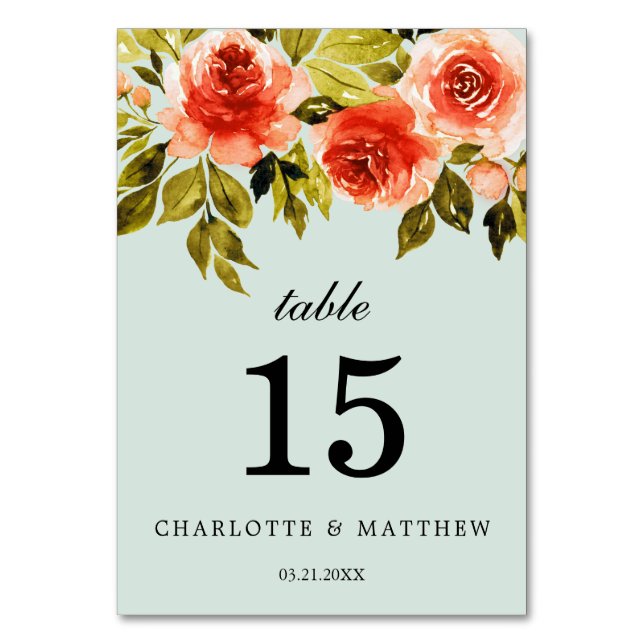 Numéro De Table Elégant Aquarelle Floral Mint Green Mariage (Par défaut)