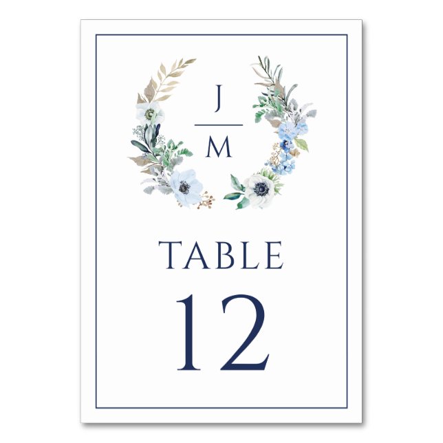 Numéro De Table Élégant aquarelle Monogramme Floral Mariage de cou (Par défaut)