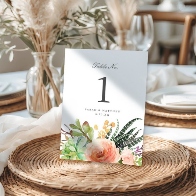 Numéro De Table Elégant aquarelle Succulent | MARIAGE (Créateur téléchargé)