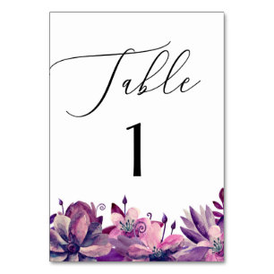 Numéro De Table Elégant aquarelle violet script floral mariage