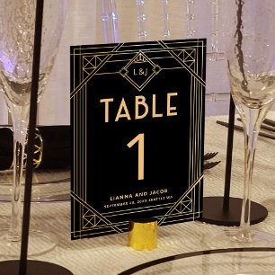 Numéro De Table Elégant Art Déco Black Gold Mariage Numéro de tabl