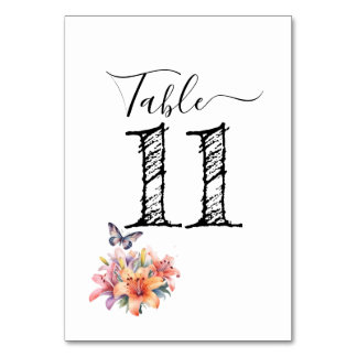 Numéro de table élégant avec design floral et papi