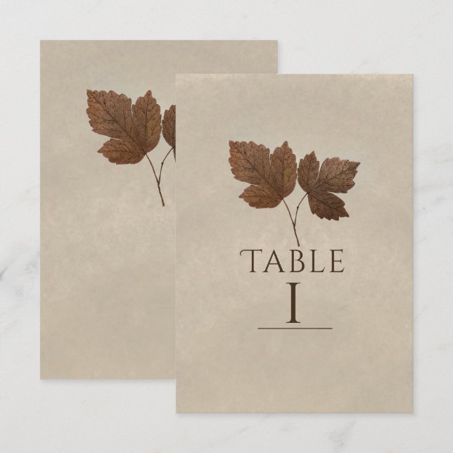Numéro de table élégant avec feuilles d'automne mi (Devant / Derrière)
