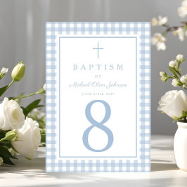 Numéro De Table Elegant Baby Blue Gingham Boy Baptism