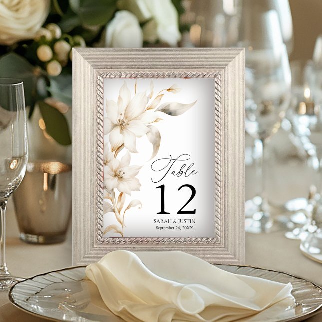Numéro De Table Elégant Beige Blanc Aquarelle Mariage Floral (Créateur téléchargé)