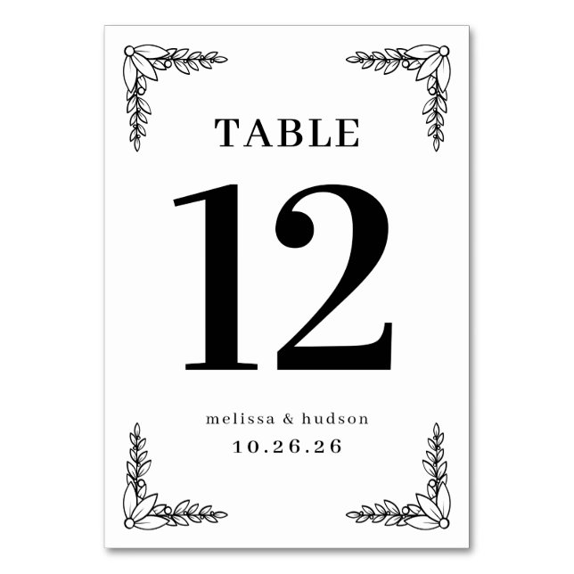 Numéro De Table Elegant Black Floral Table Number (Par défaut)