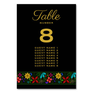 Numéro De Table Élégant Black Gold Mariage Floral latino-américain