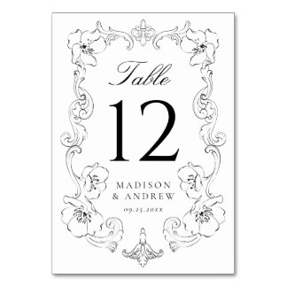 Numéro De Table Elegant Black Ornate Floral Frame Wedding