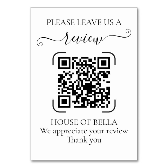 Numéro De Table Elegant Black Script QR Code Business Review (Par défaut)