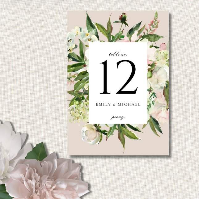 Numéro De Table Elégant Blanc Bleu Peony Garden Mariage (Créateur téléchargé)