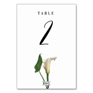 Numéro De Table Elégant blanc Calla Lily Vert Mariage botanique
