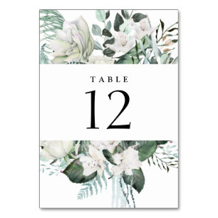 Numéro De Table Elégant blanc Floral Eucalyptus Mariage de verdure