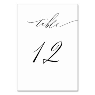 Numéro De Table Élégant blanc noir moderne Script No 12 Mariage