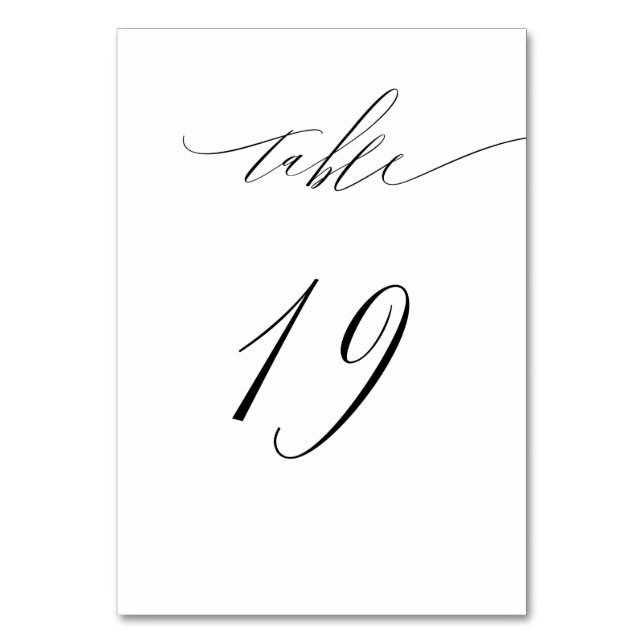 Numéro De Table Élégant blanc noir moderne Script No 19 Mariage (Par défaut)