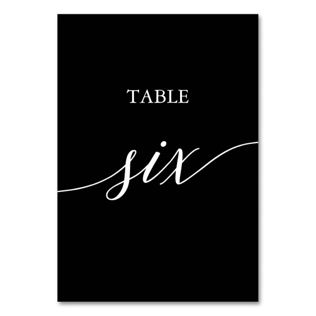 Numéro De Table Élégant blanc sur la calligraphie noire Table Six (Par défaut)