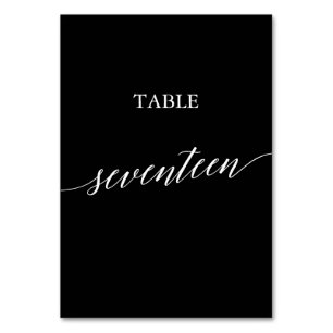 Numéro De Table Elégant blanc sur noir Calligraphie Table Dix-sept