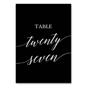 Numéro De Table Élégant blanc sur table noire Vingt-sept