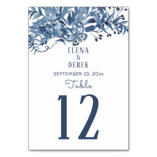 Numéro De Table Elégant bleu Dusty Aquarelle Floral Art Mariage