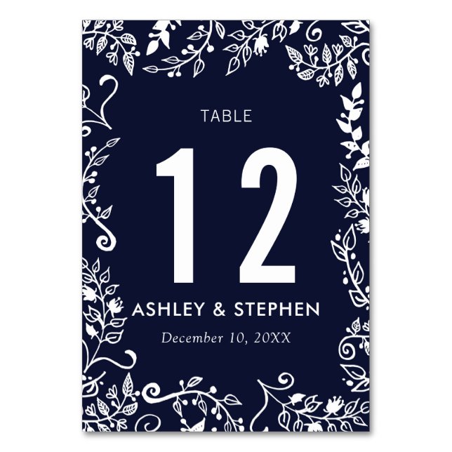 Numéro De Table Élégant bleu marine blanc floral chiffres (Par défaut)