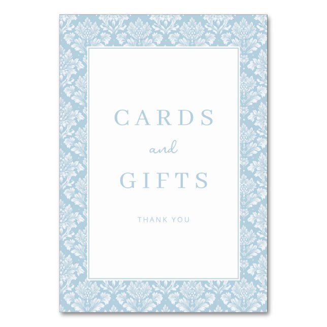 Numéro De Table Elegant Blue Damask Gratitude Card (Par défaut)